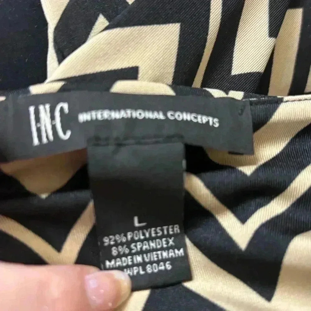 INC size Large women’s dress tan and black chevron pattern. Flattering and soft! - Picture 4 of 5
